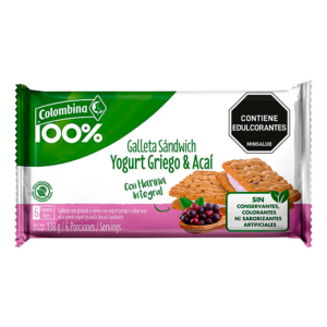 Galleta Sándwich Colombina 100% Yogurt Griego & Acaí 138 G